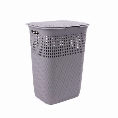 Good Quality Hot Sale PP Large Plastic Wicker 55 L Laundry Basket with Lid