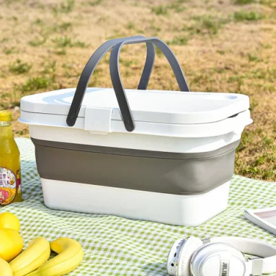 Folding Picnic Basket with Table Lip Handle, Portable Outdoor Space Saving Storage Container for 2-4 Camping and Outdoor Ci22652